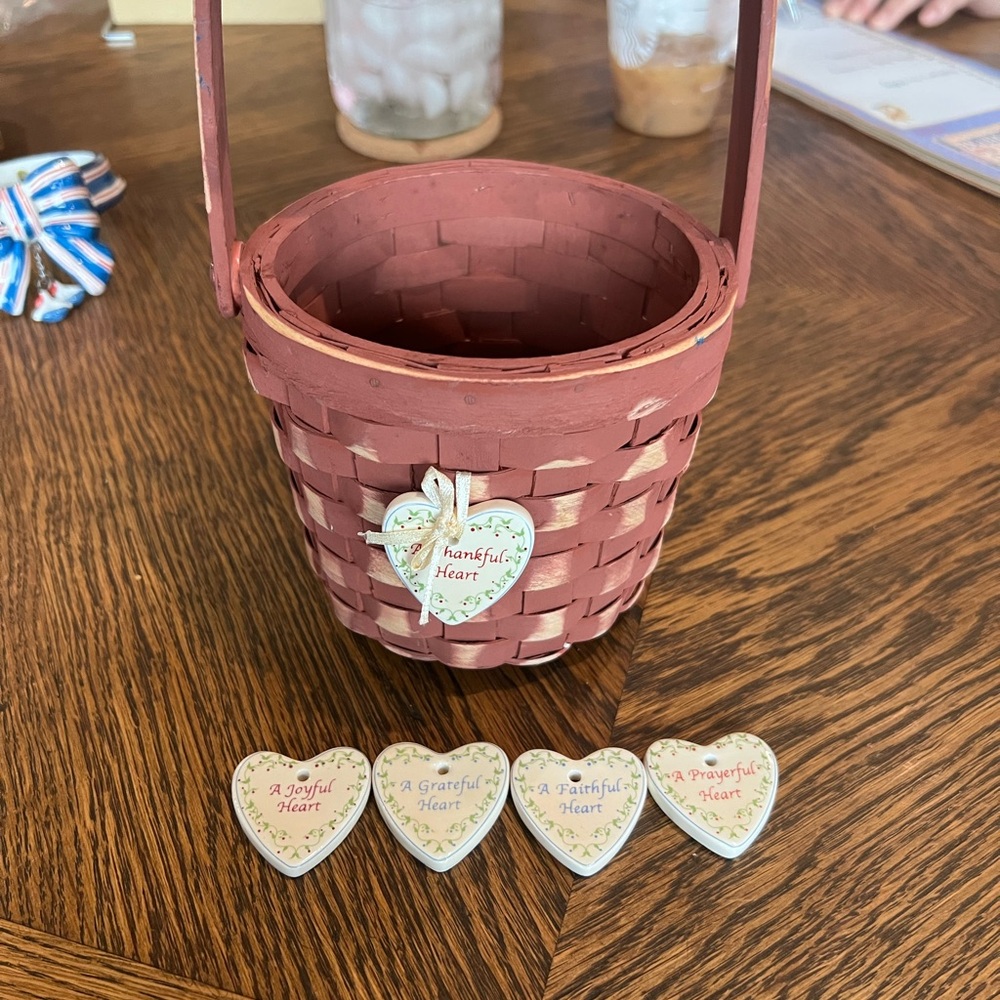 Charming Decorative Basket w/ Ceramic Heart Charms